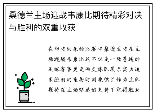 桑德兰主场迎战韦康比期待精彩对决与胜利的双重收获